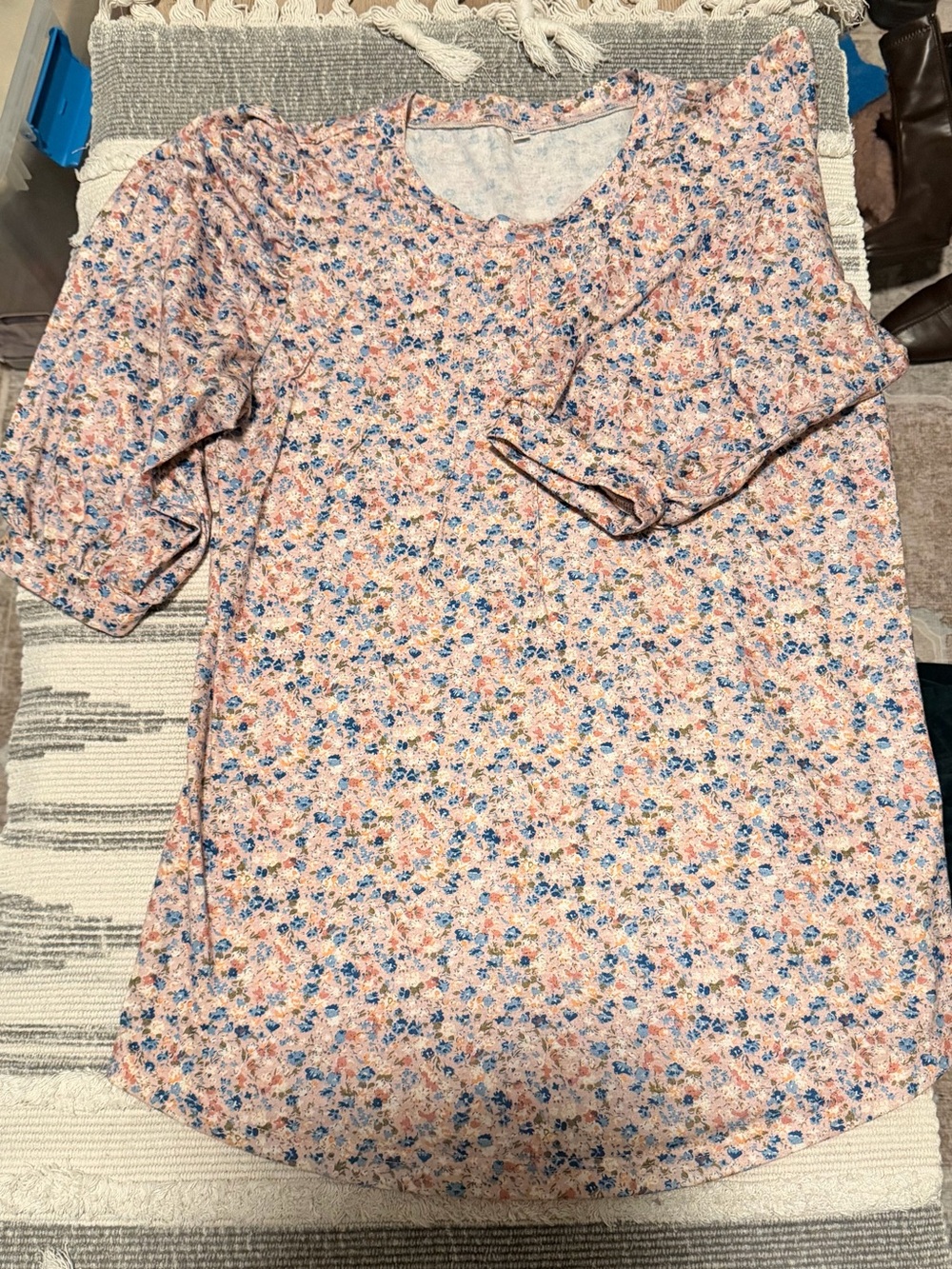 Women’s Pink Floral Puff-Sleeve Dress